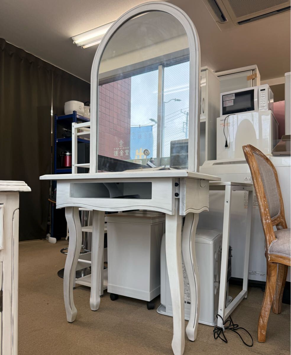 MTT459 ビューティーガレージ シャビーシック★ 天然木製片面ドレッサーMARIE２（マリー２） 猫脚 ホワイト 化粧台 鏡台