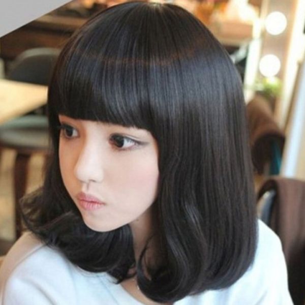 ミディアム 耐熱 ウィッグ ブラック ボブ セミロング 女性用 かつら フルウィッグ ミディアム レディース 軽い 可愛い 自然 ゆるふわ　