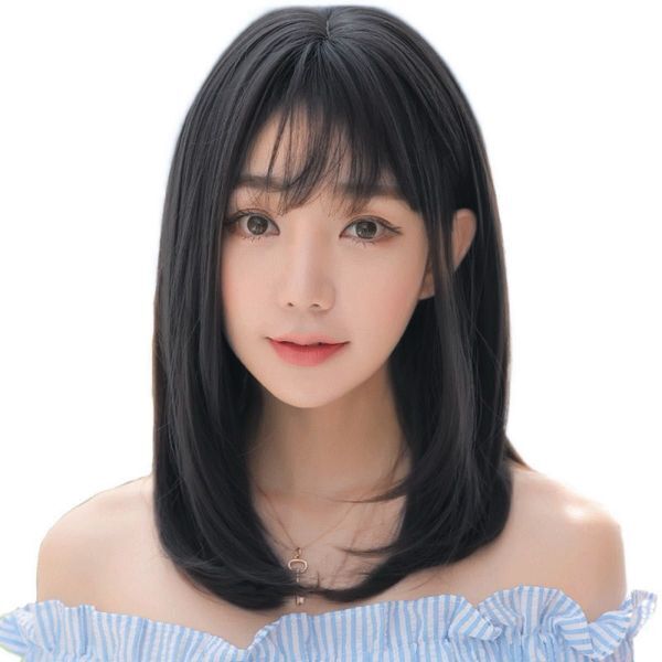 ウィッグ ブラック ミディアム セミロング ストレート 自然 医療用 小顔効果 レディース 耐熱 高品質 医療用 かつら 小顔効果
