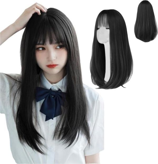 ウィッグ ロング 黒髪 ストレート フルウィッグ ブラック wig ナチュラル 黒 自然 レディーズ かつら 耐熱 小顔 ファッション カツラ 普段