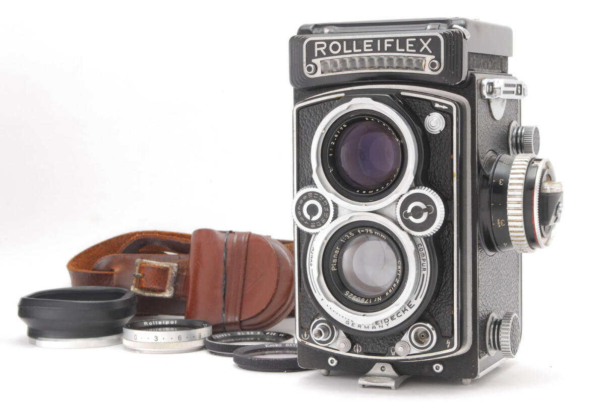 【良品 保障付 動作確認済】 Rollei ローライ Rolleiflex 3.5E 二眼レフ フィルムカメラ フード＆ストラップ付 Xenotar 75mm f/3.5 #V2191