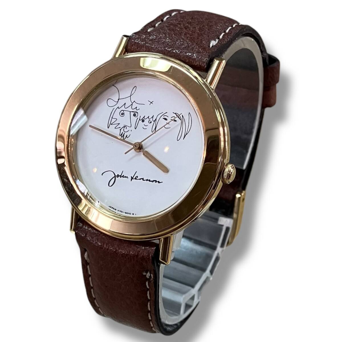 [60]260219-10694-474 KT300 John Lennon ジョンレノン デザインウォッチ V701-8000 腕時計 現状品※ベルト経年劣化有り