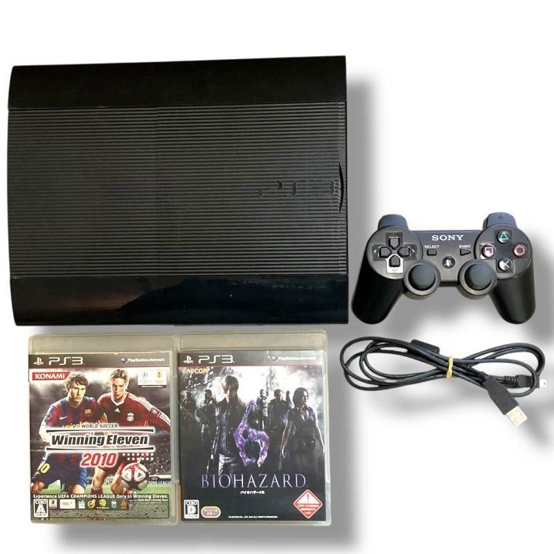 [80/D3-56/260205/10129/1084/UT1300] PlayStation3 CECH-4000B バイオハザード6 ワールドサッカー ウイニングイレブン 2010 ソフト 2本 