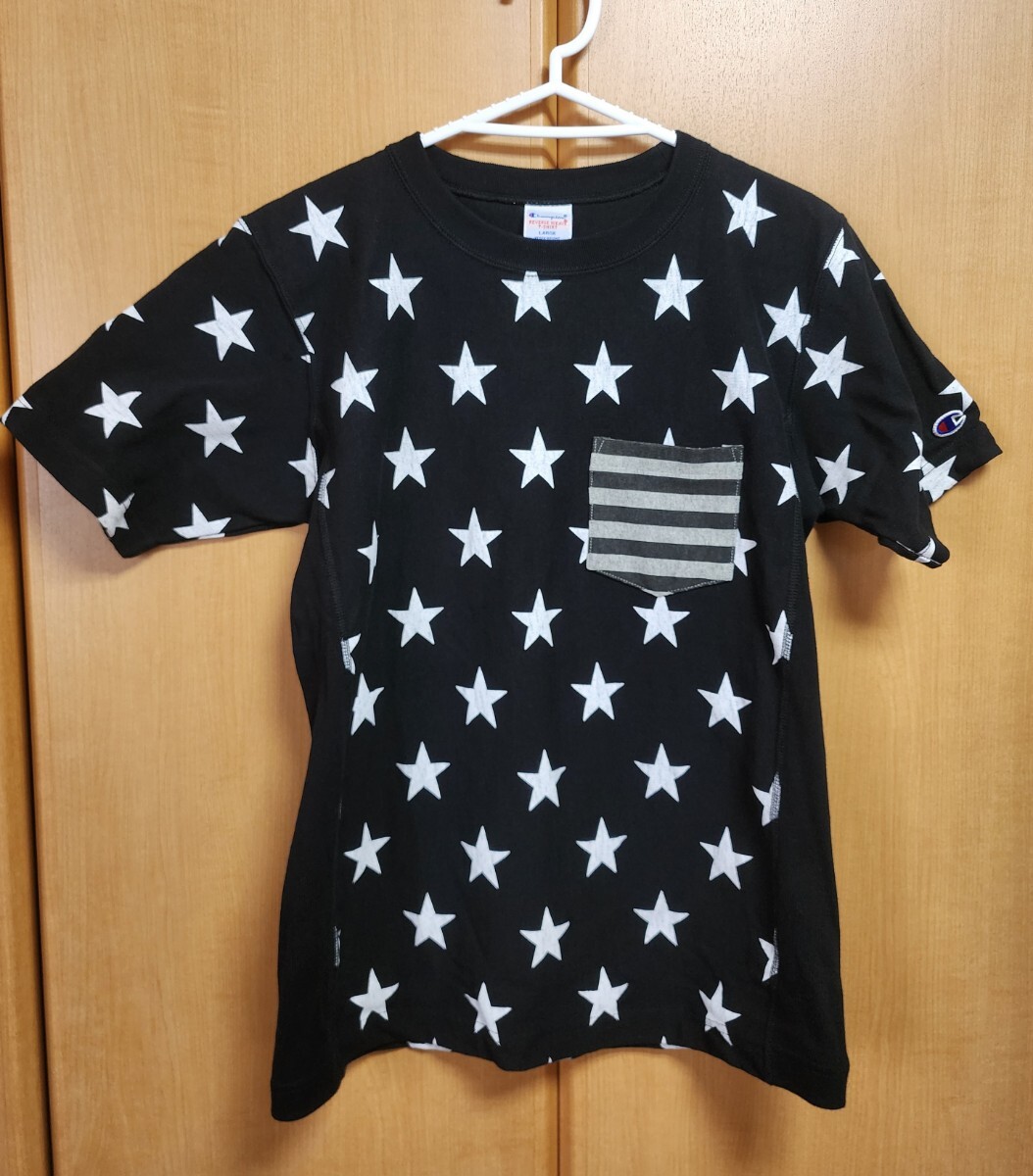 Champion チャンピオン リバースウィーブ Tシャツ 星柄 スター ブラック L