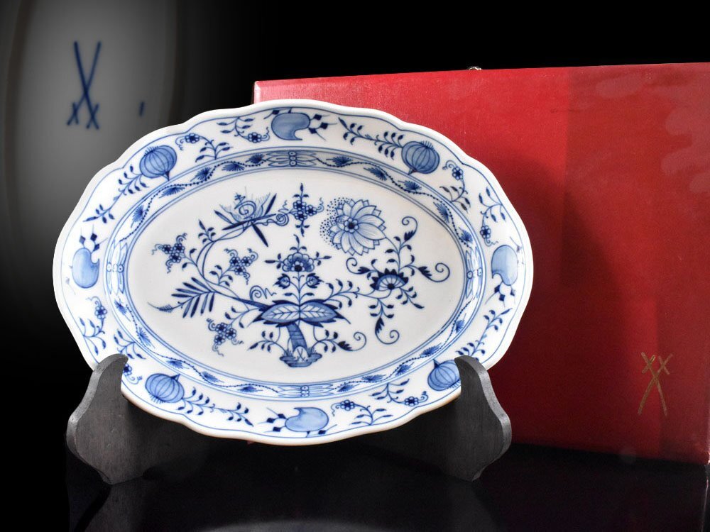 【雲】某資産家買取品 Meissen マイセン ブルーオニオン オーバルプレート 26.5×36cm 古美術品(洋食器大皿)DY2558 OTDgvhblsn CTbnls