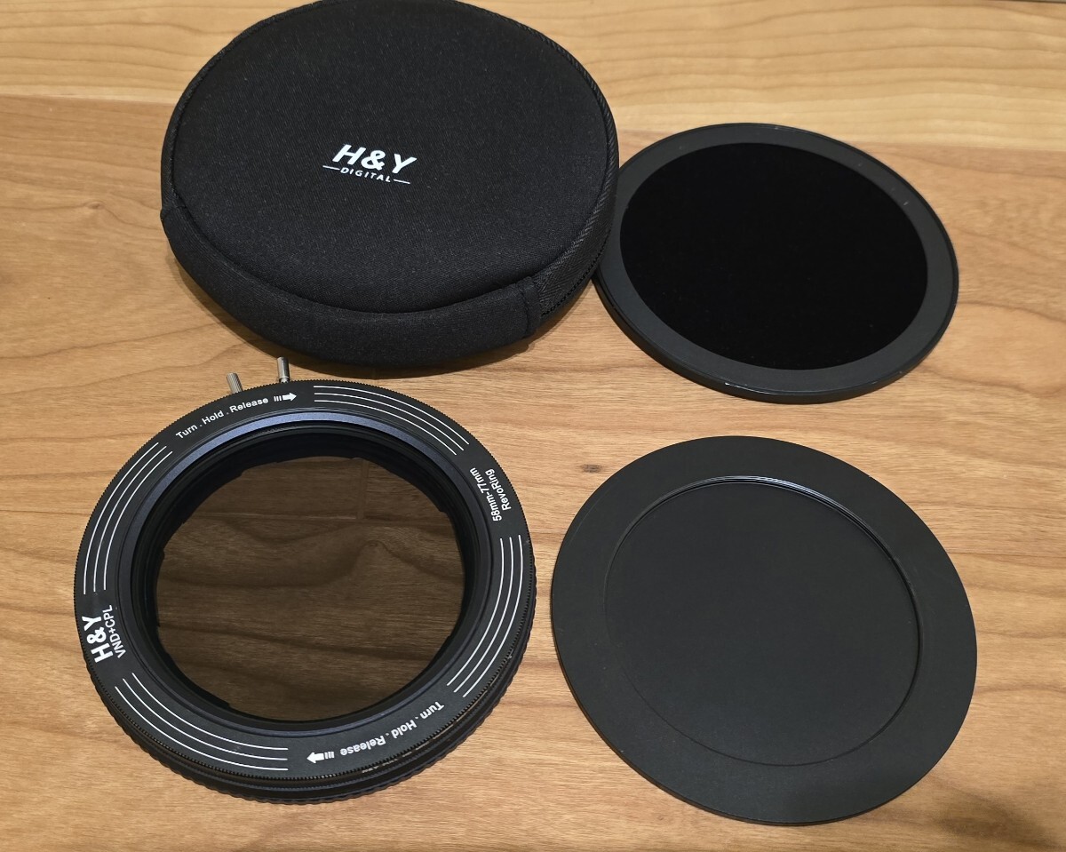 H&Y 可変NDフィルター PLフィルター 58-77mm REVORING バリアブル ND3-1000+CPL レボリング 可変アダプターリング付 両面キャップ付