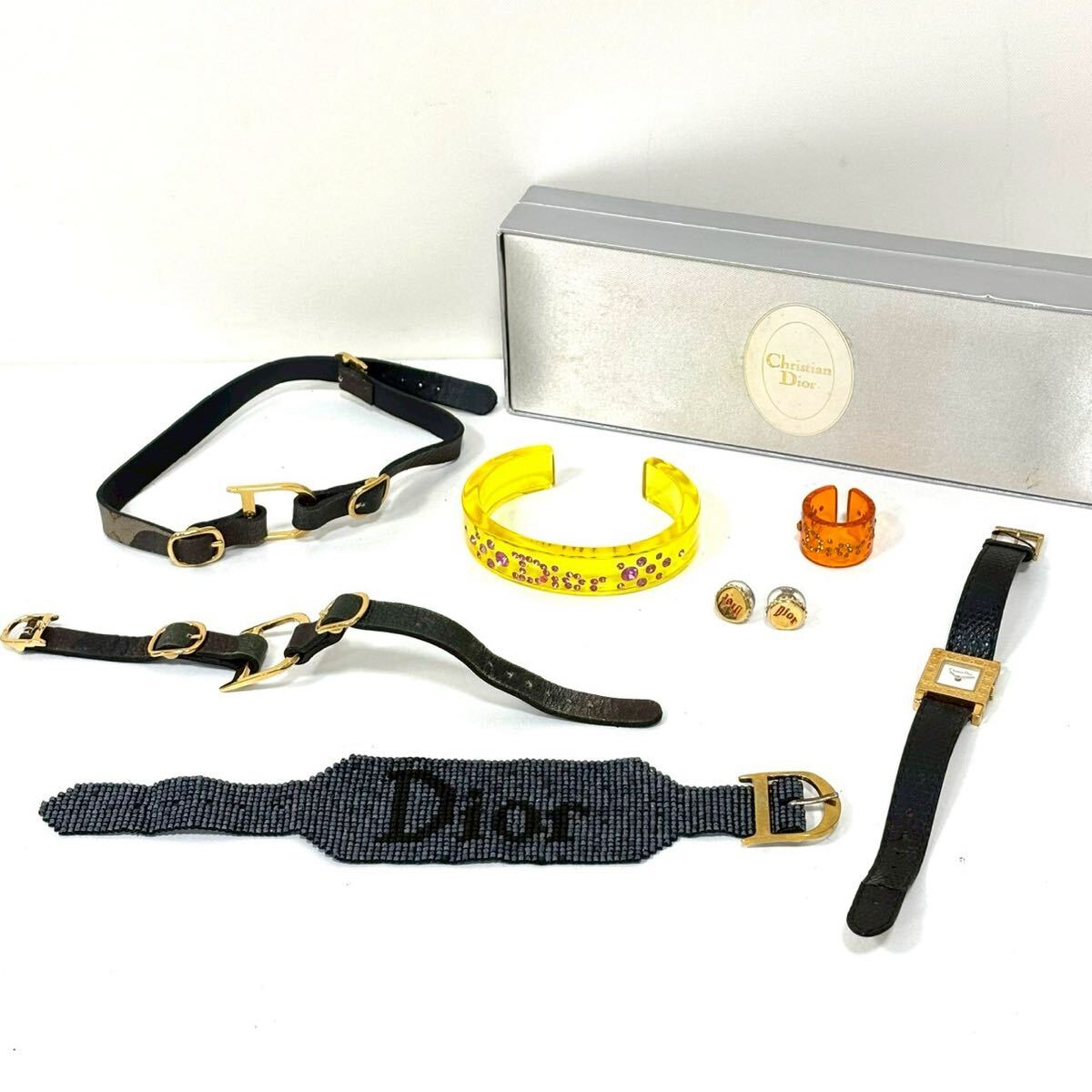 ディオール アクセサリーまとめ Christian Dior ブレスレット リング ピアス 時計 D60-159 ヴィンテージ ストーン 革 IT5IWOILDY35 F0316