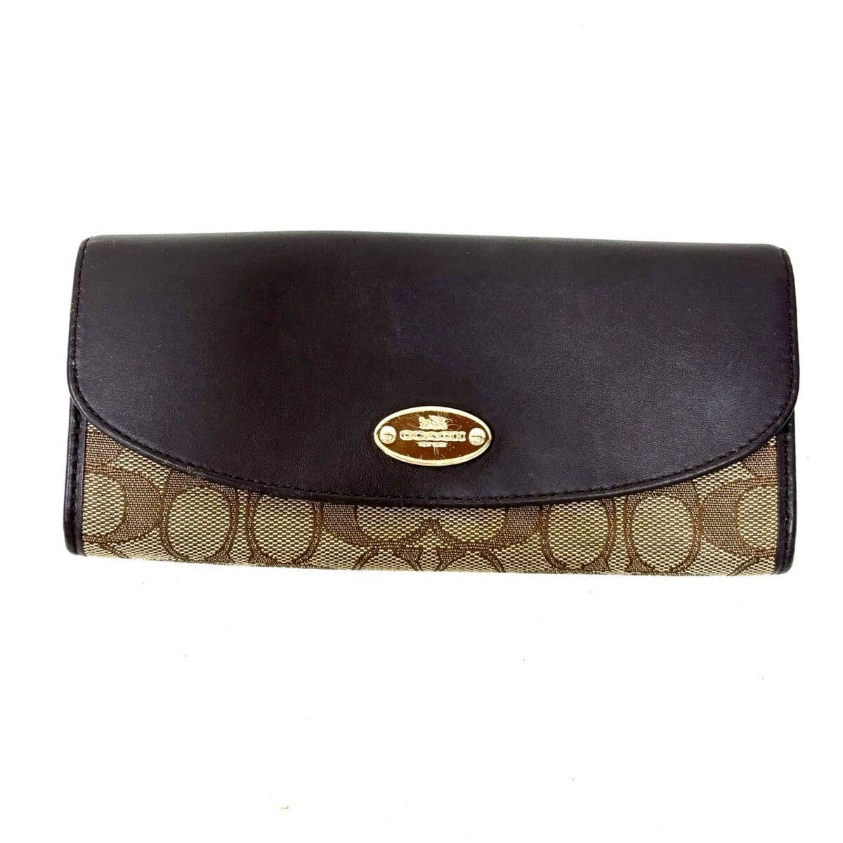COACH コーチ シグネチャー 長財布 F53538 キャンバス レザー ブラウン系 財布 ウォレット IT2JVRAZ8US6 I0309