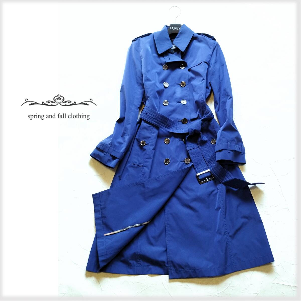 ＊ バーバリー ロンドン BURBERRY LONDON ＊ きれい色…☆ 撥水 軽量 トレンチコート♪ロイヤルブルー38（M）レディース KJ