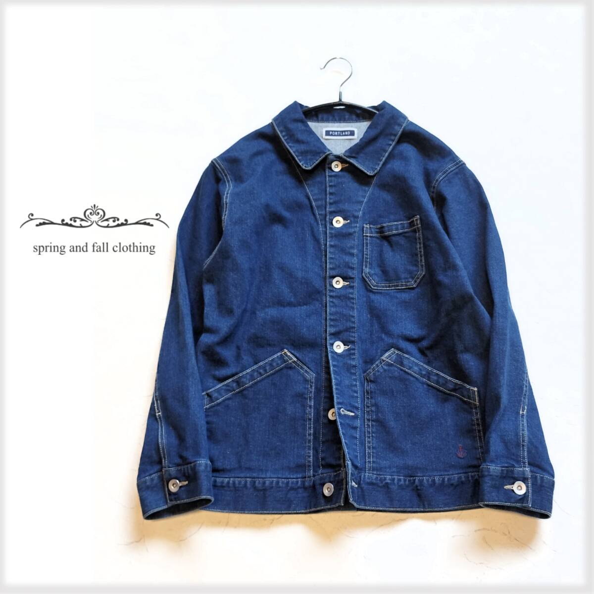 美品♪ PORTLAND ポートランド ＊ 大人可愛い ワークデザイン デニムジャケット♪インディゴブルー Mサイズ Gジャン♪レディース I5