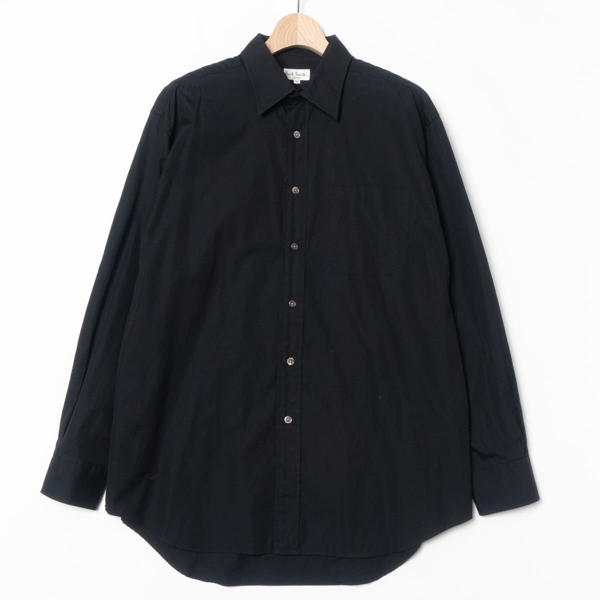 メール便◯ Paul Smith ポールスミス 長袖シャツ Lサイズ メンズ 紳士 男性 コットン100％ ベーシック シンプル 無地 ブラック 黒 日本製