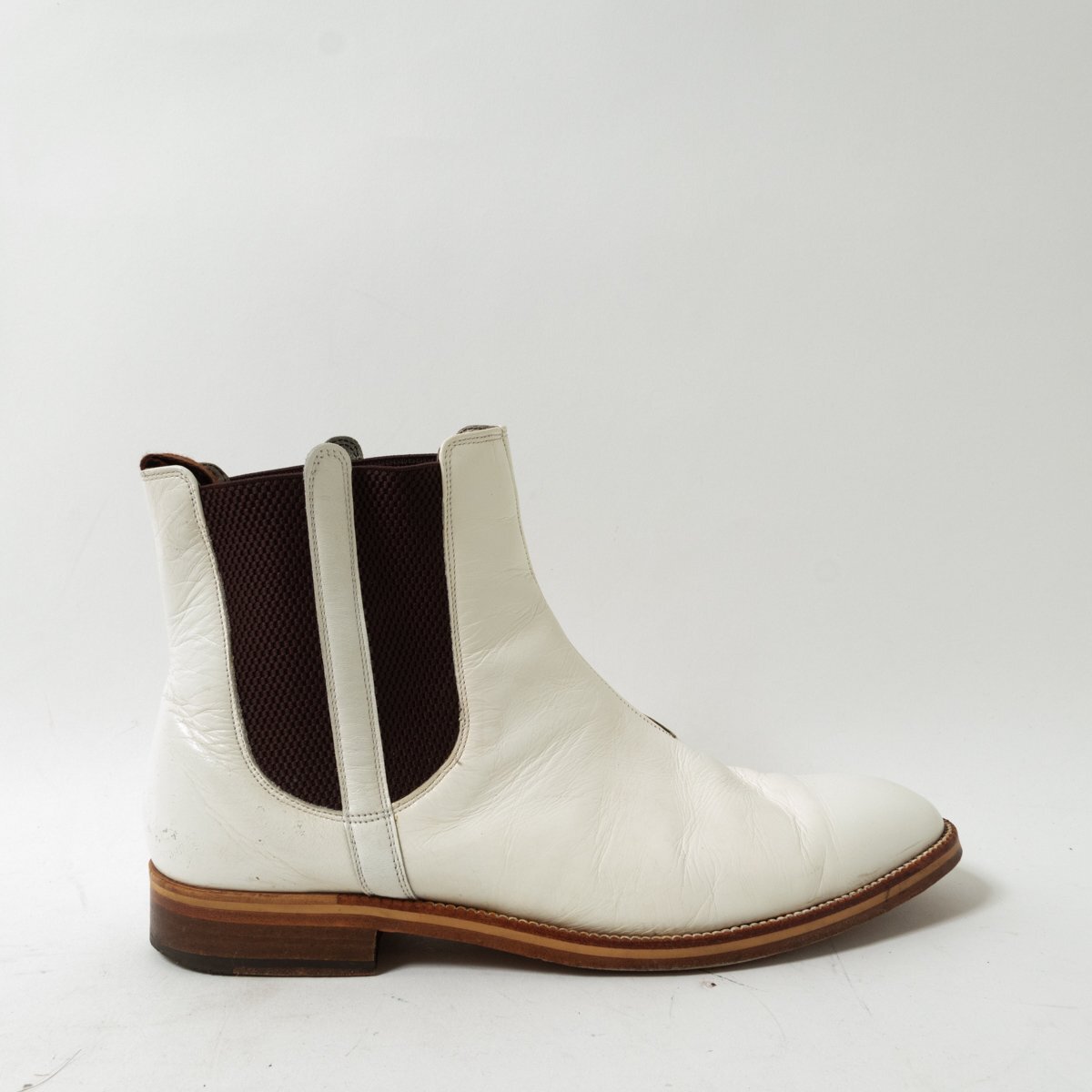 【1円スタート】BURBERRY BLACK LABEL バーバリー・ブラックレーベル サイドゴアブーツ 26.5cm 本革 牛革 ホワイト 白 メンズ 靴 shoes