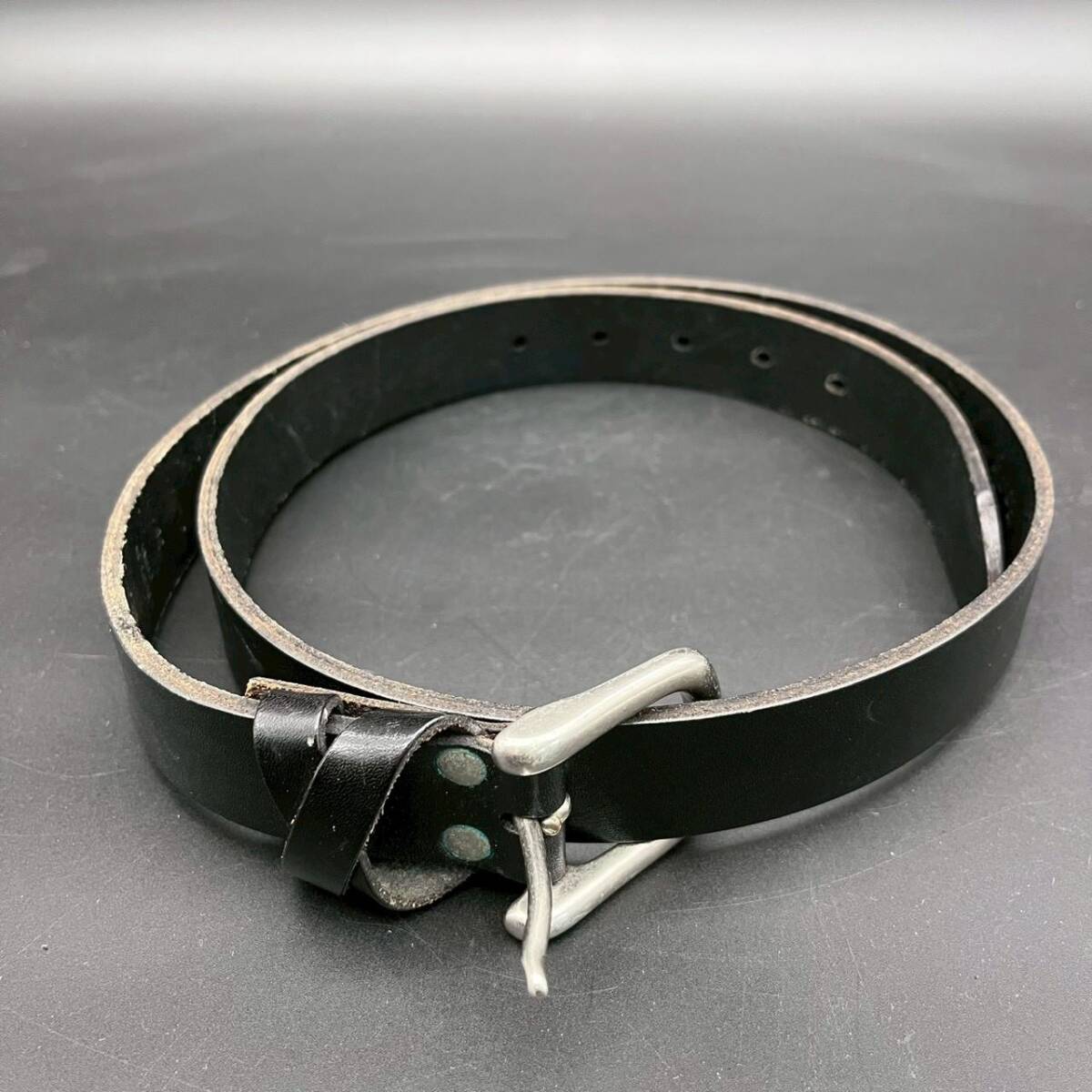 CV0326-14-4 ポロ ラルフローレン PoloRalphLauren レザーベルト 革 RL98 ブラック×シルバー ロゴ印 全長118cm 60サイズ