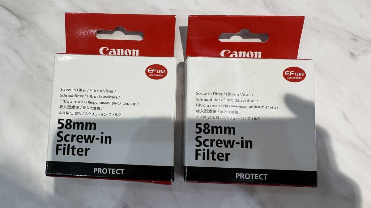 【SB9966】未使用品Canon キャノン☆58mm Screw-in Filter☆PROTECT☆パッケージ・ケース☆プロテクト・フィルター２個セット　ジャンク品
