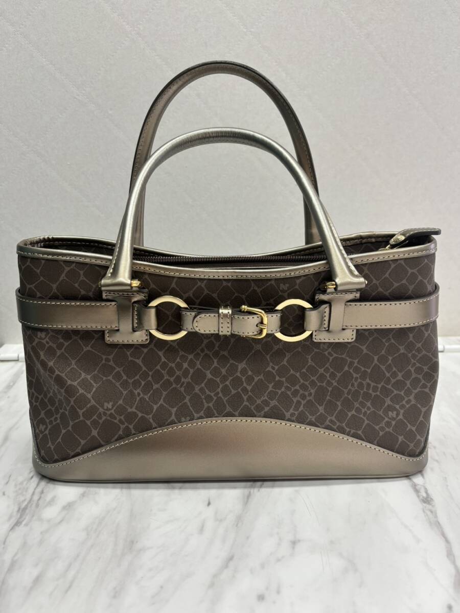 【F13845】NINA RICCI　ニナリッチ★カラーヌーボーハンドバッグ★ジラフ柄★ブラウン系