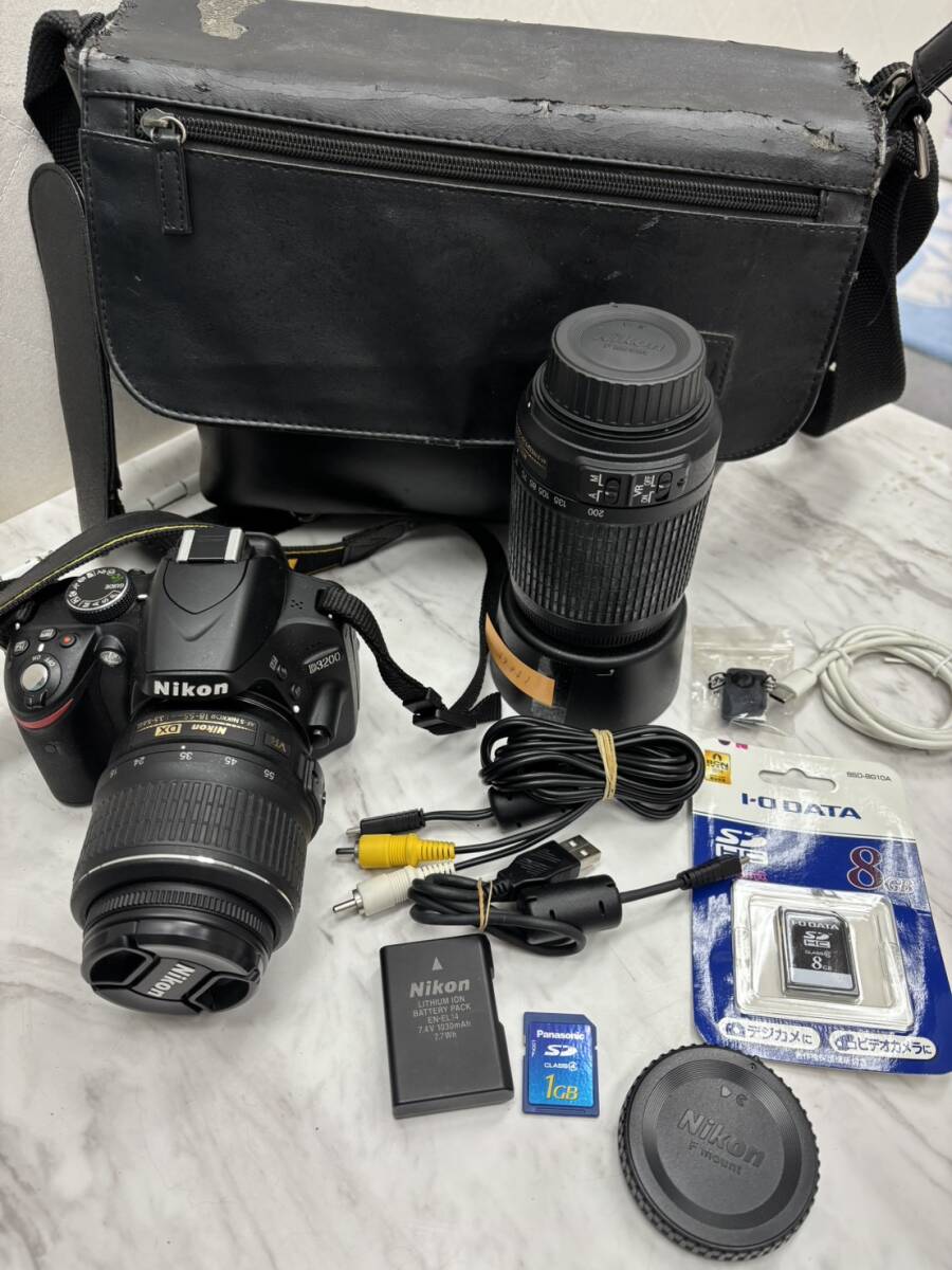 【F15864a】Nikon D3200 デジタル一眼レフカメラ★AF-S NIKKOR 18-55mm 1:3.5-5.6G★AF-S NIKKOR 55-200mm 1:4-5.6G★動作未確認★現状品