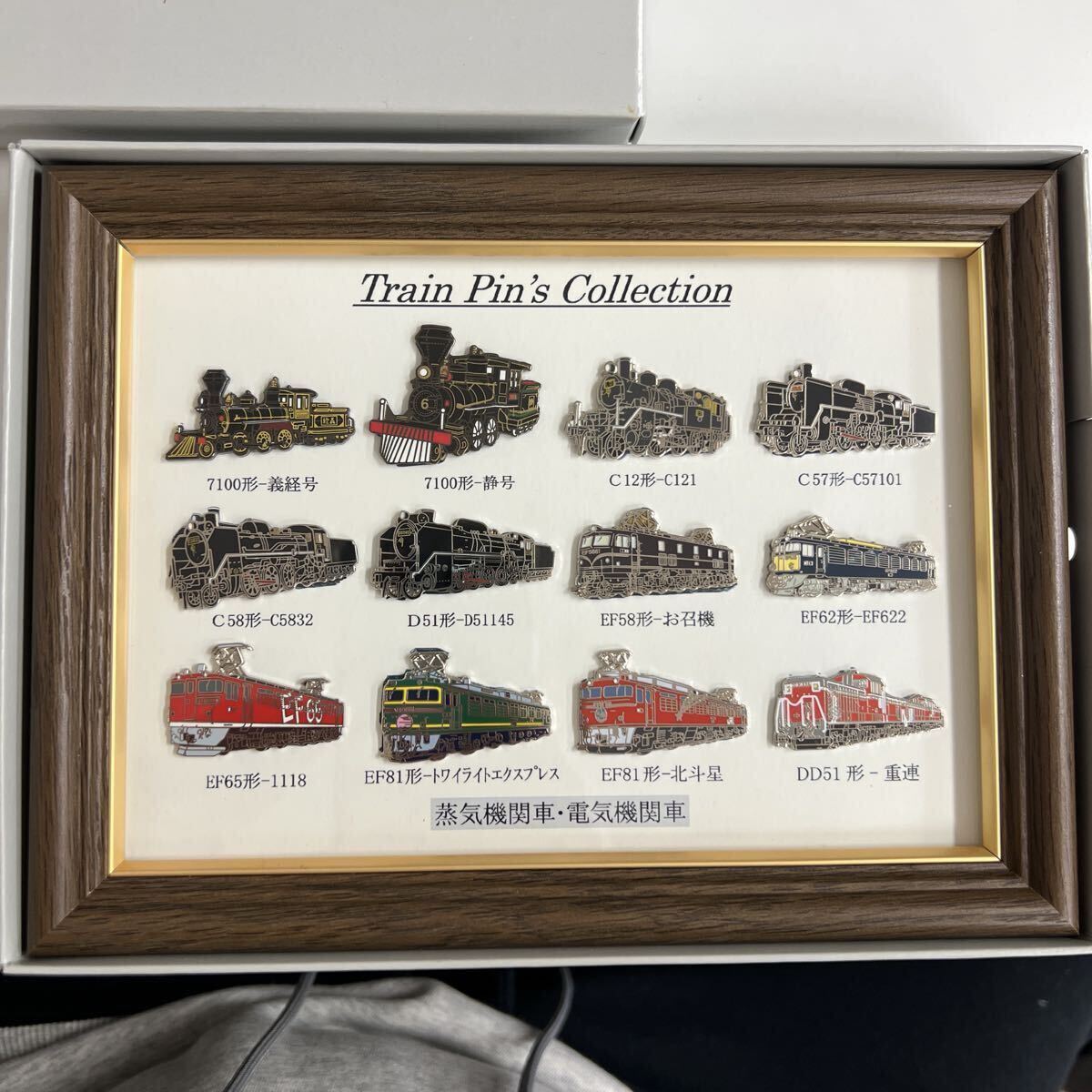 1 Train Pin's Collectino 蒸気機関車 電気機関車 ピンバッジ 鉄道グッズ 7100 D51など 額縁入り コレクション 記念 鉄道