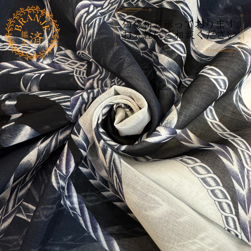 HERMES エルメス 大判ショール ストール ローブ デュ ソワール コットン スカーフ ネイビー レディース