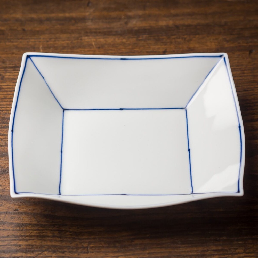 角皿 スクエアプレート 18.5cm 眞窯 ライン 深皿 瀬戸焼 日本製 磁器 食器 電子レンジ 食洗機対応 手作り 和食器 洋食器 新生活 ギフト