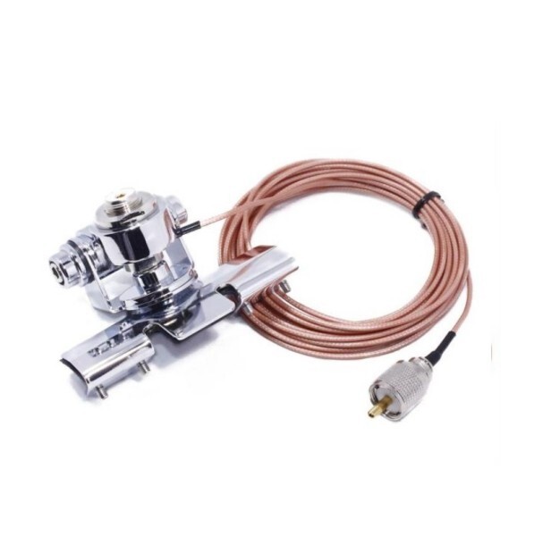 新品 モービルアンテナ 車載 基台 銀 ＋ 同軸 テフロン ケーブル 5m セット / 固定金具 取付け トランク ハッチバック用 アマチュア無線