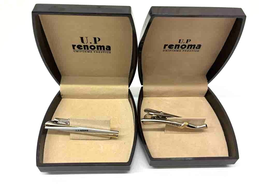 (KW3924)U.P renoma レノマ　ネクタイピン2点　ケース付き　タイピン　