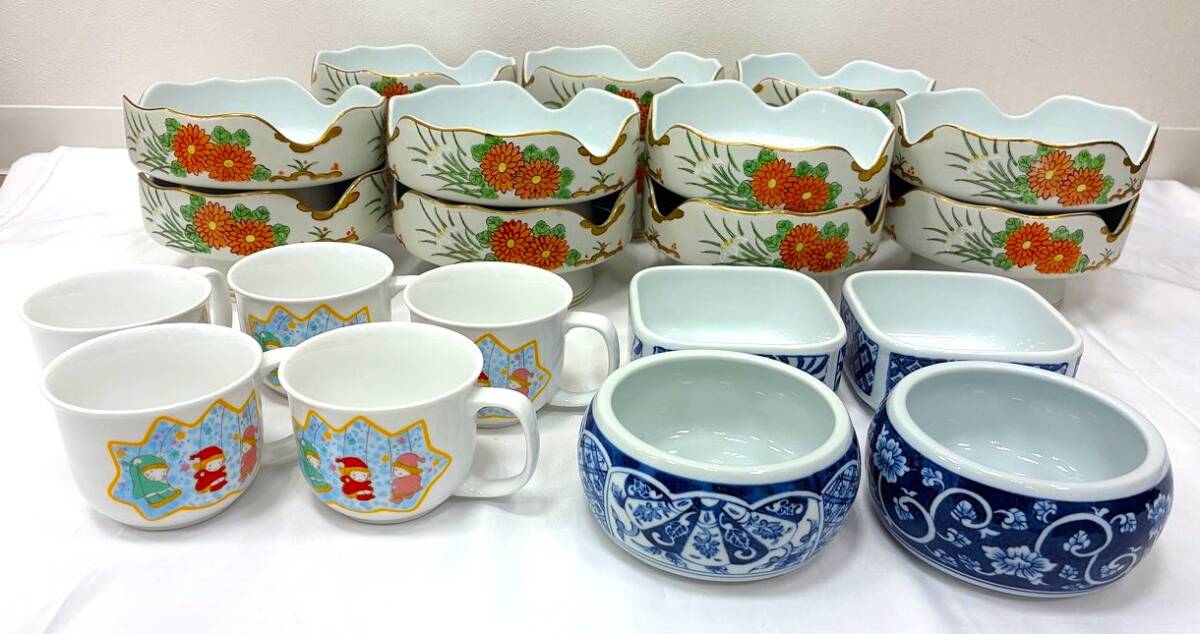 (HE5081他）1円スタート 多様鉢 盛り鉢 マグカップ 小皿 小鉢 中鉢 和食器 食器おまとめ 合計23点 まとめ売り 飲食 和食 店舗