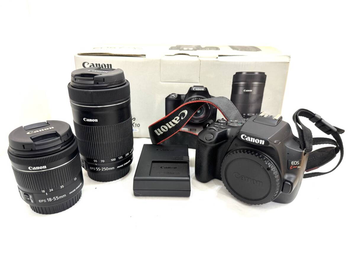 (M9267) Canon EOS Kiss X10 EF-S 18-55 IS STM EF-S 55-250 IS STM Kit カメラキット 通電OK