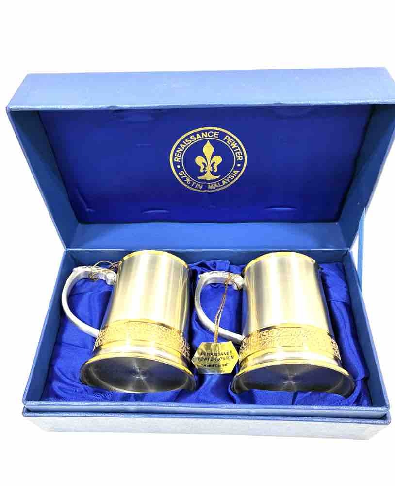 (M9229)　PENANG PEWTER ペナンピューター ビアマグ ペア 錫97% MALAYSIA ピューター ビールジョッキ マグカップ