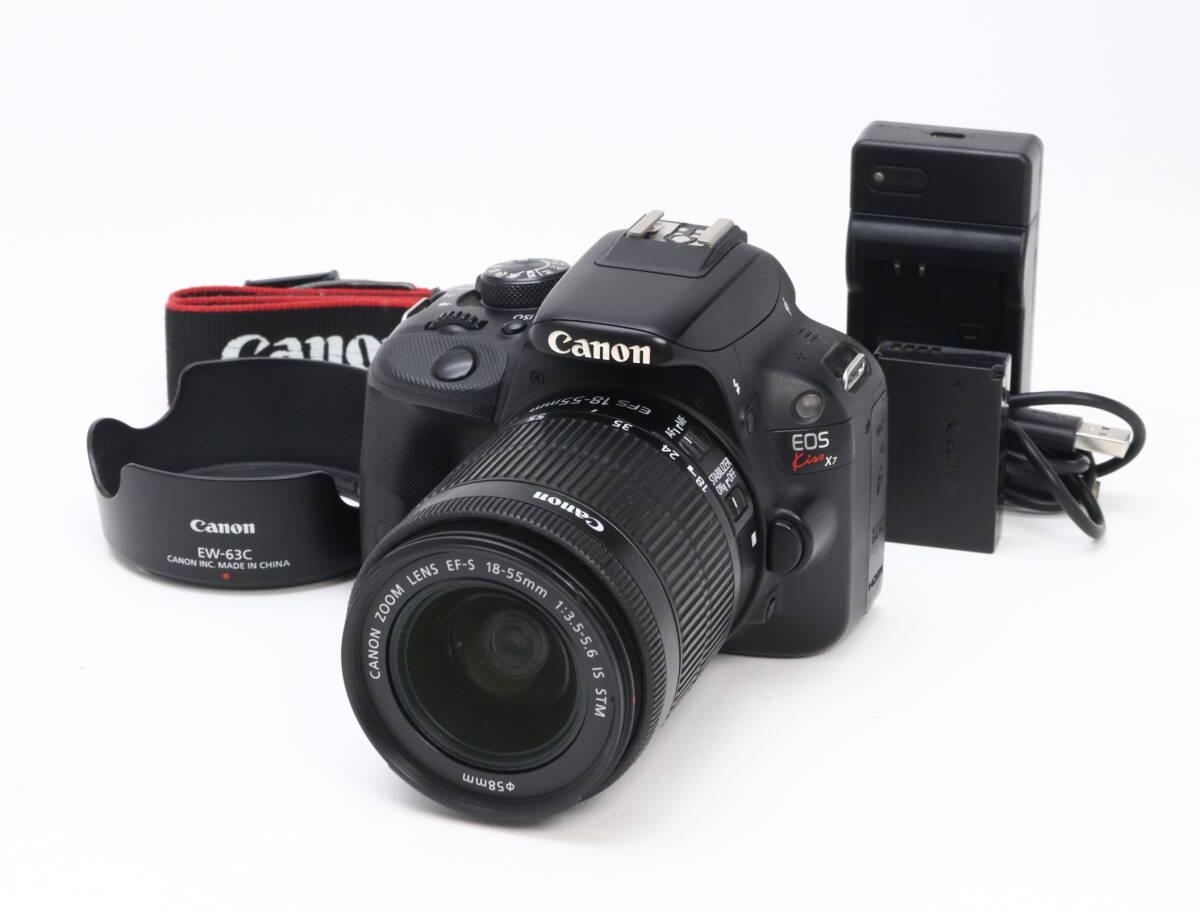B- (並品) Canon キヤノン EOS Kiss X7 EF-S 18-55mm F3.5-5.6 IS STM レンズキット 初期不良返品対応 22-273