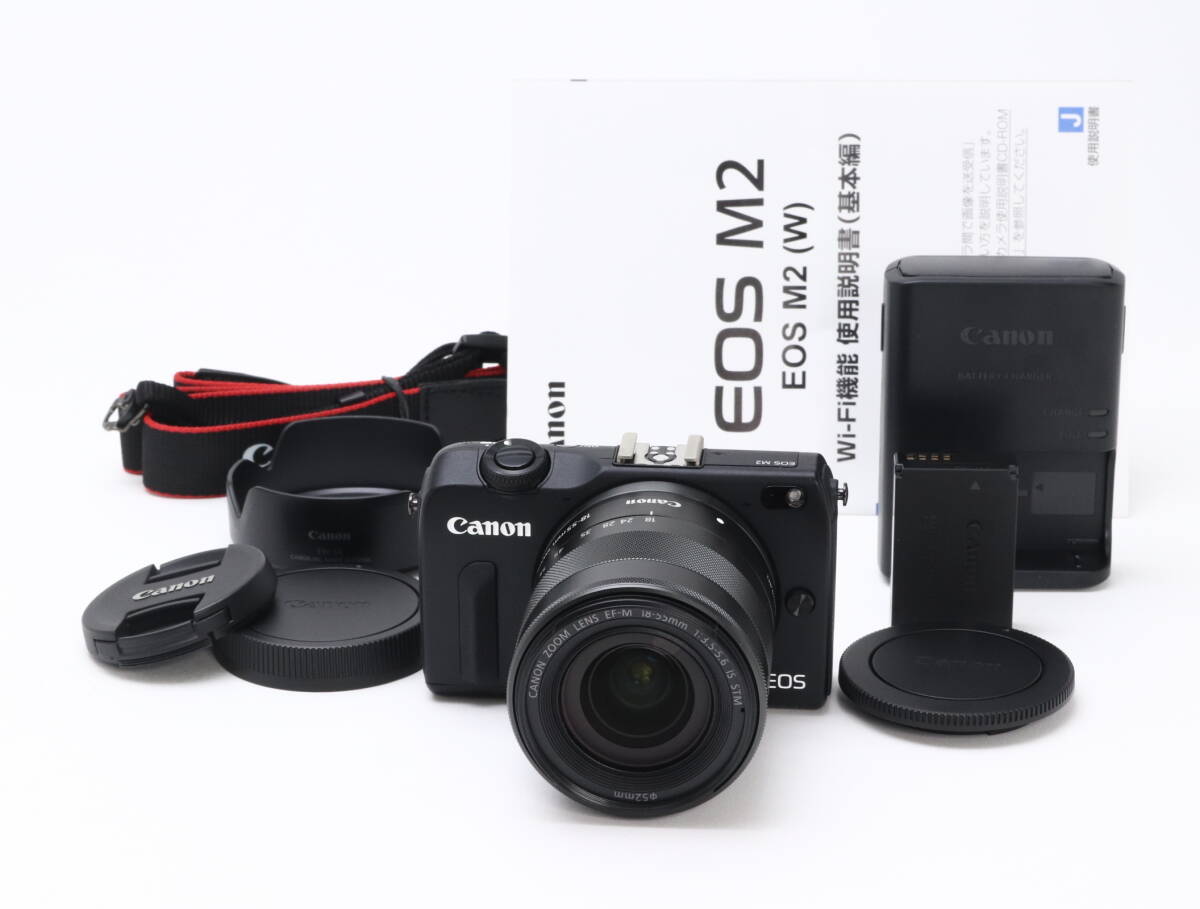 AA- (極上品) Canon キヤノン EOS M2 EF-M 18-55 IS STM レンズキット ブラック 初期不良返品対応 33-43
