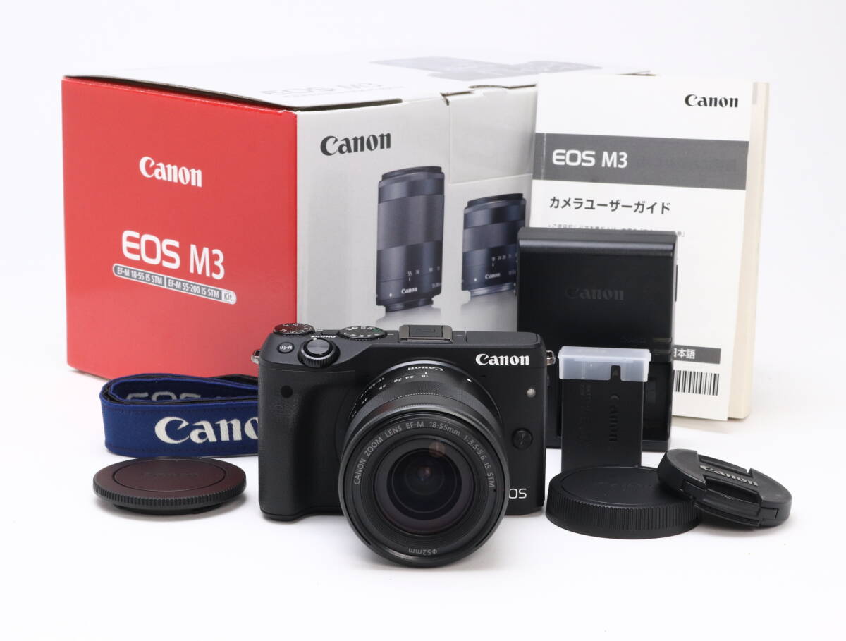 A- (美品) Canon キヤノン EOS M3 EF-M 18-55mm F3.5-5.6 IS STM レンズキット ブラック 初期不良返品対応 33-182