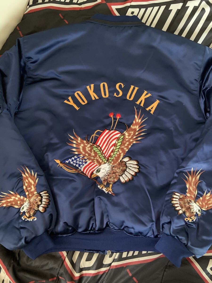 80s 90s スーベニア size Ｌ　MA1 鷹 刺繍 スカジャン サテン　yokosuka