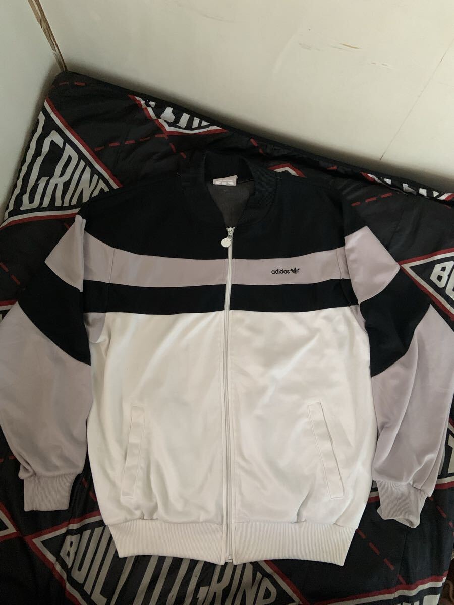 80s adidas アディダス ジャージ トラックジャケット 台湾製 黒白グレー