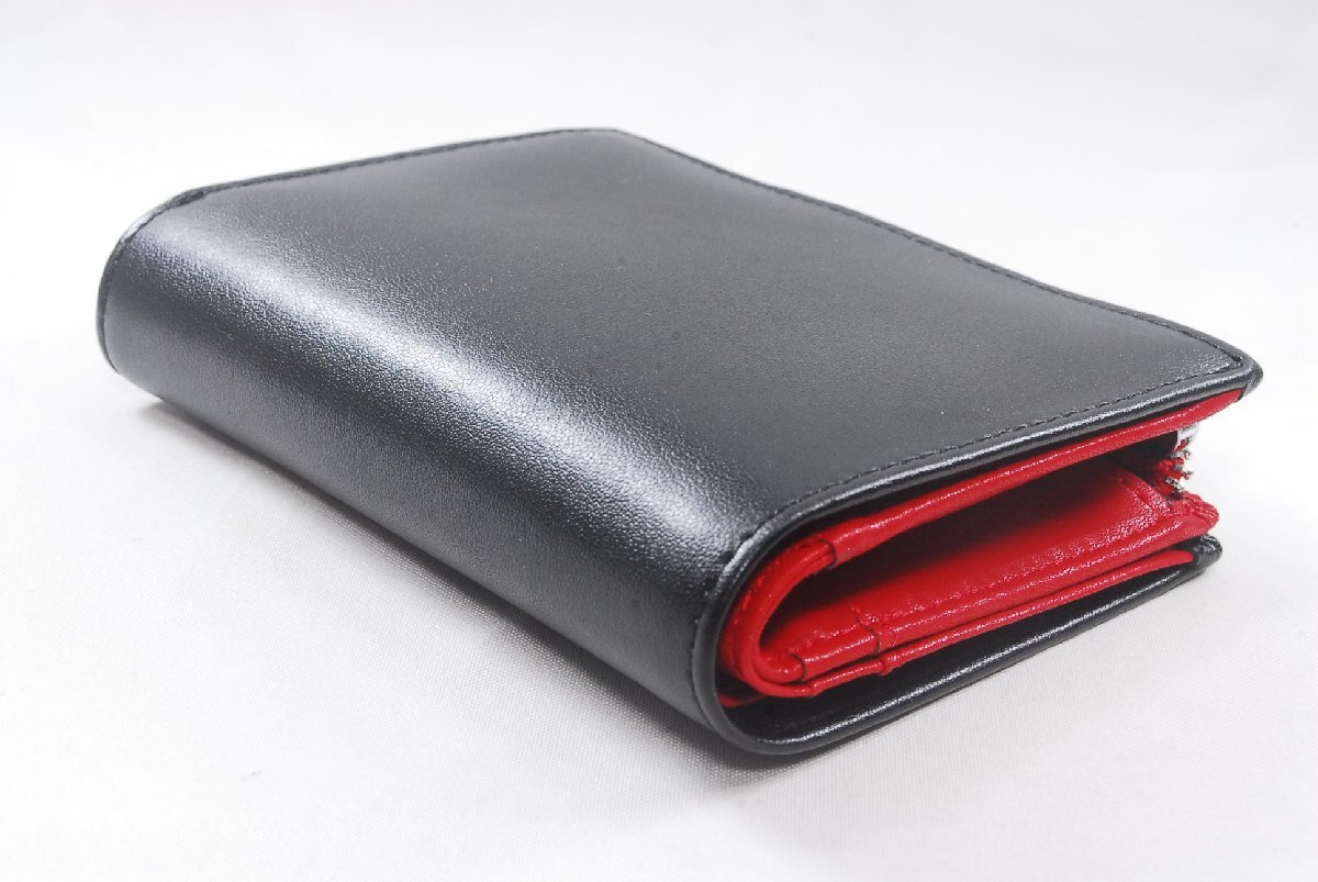 新品未使用品 艶のある二つ折り財布 黒 紅 メンズ レディース 小銭入れ カードケース ポケット RFID盗難防止