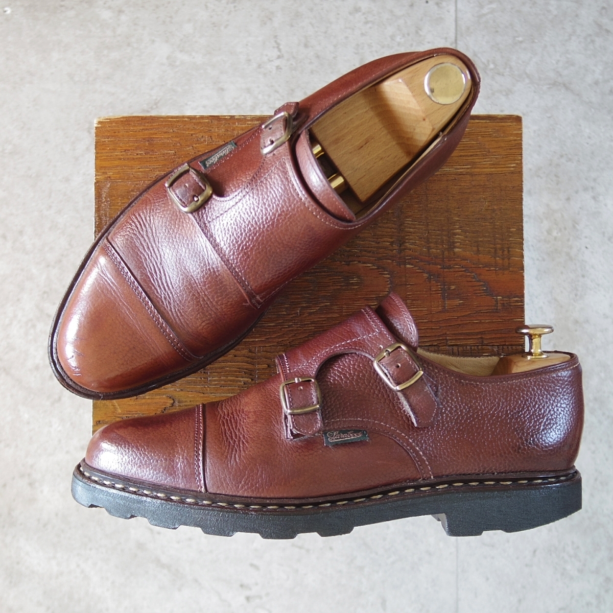 ★パラブーツ SIZE 8【貴重★旧ロゴ/WILLIAM/ウィリアム】マルシェソール/ダブルモンク/グレインレザー/茶/★o609-9