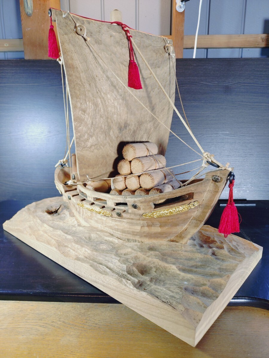一刀彫 宝船 帆船 置物