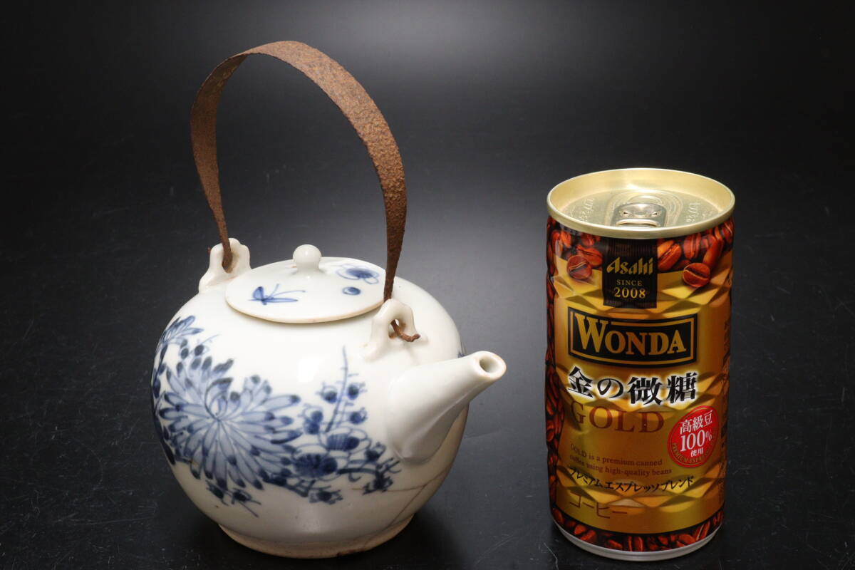 P 煎茶道具 鉄製提手 花蝶文 染付 急須