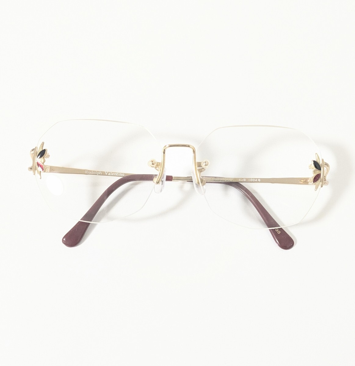 《 +3.0 》《リムレス》リーディンググラス シニア お洒落な老眼鏡　縁なし多角形型レンズ　ルドルフヴァレンティノ ゴールド 婦人用 