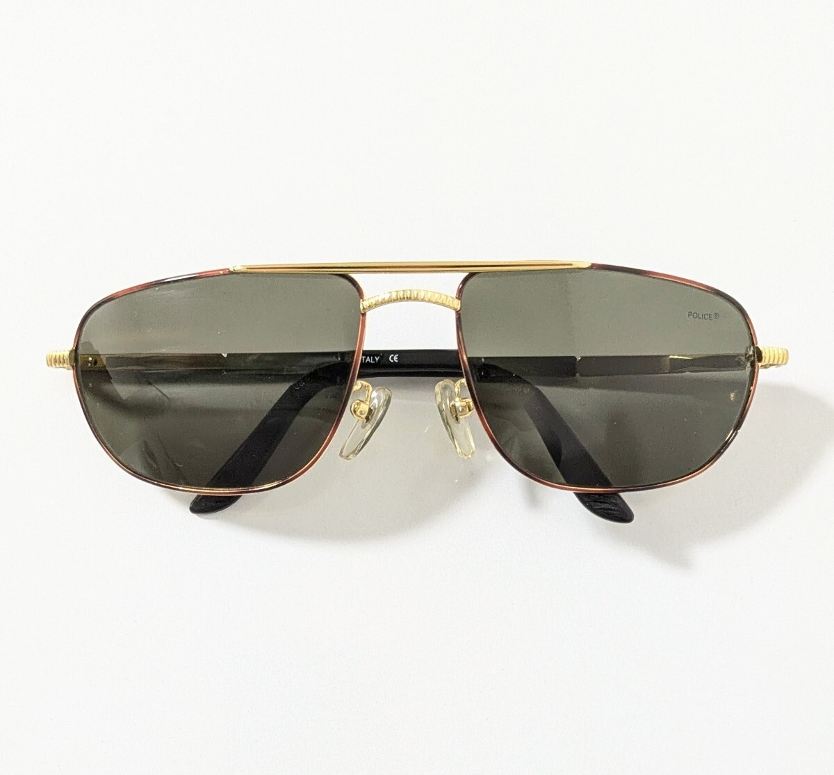 《 POLICE 》ポリス ヴィンテージサングラス　ツーブリッジ パリ型 ゴールドカラー　イタリア製 伊達男 ちょい悪 イケオジ アメカジ メンズ