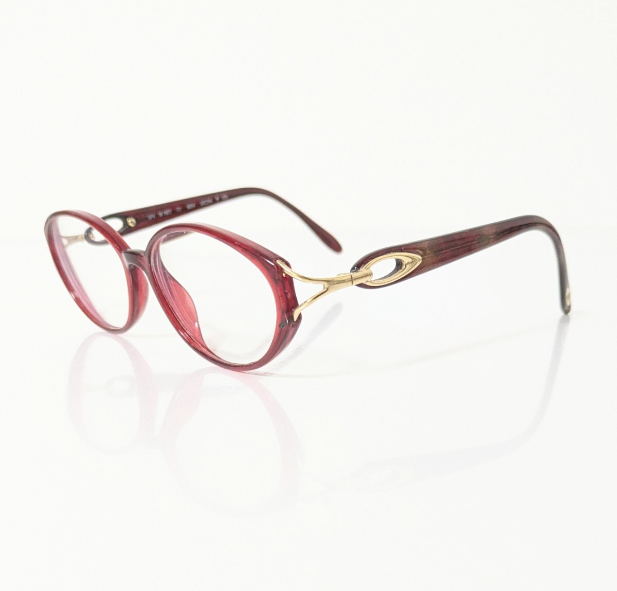 《 Silhouette 》シルエット 度入り眼鏡　セルフレーム　オーバルシェイプ型メガネ　ワインレッド×ボルドー×ゴールドカラー　美品