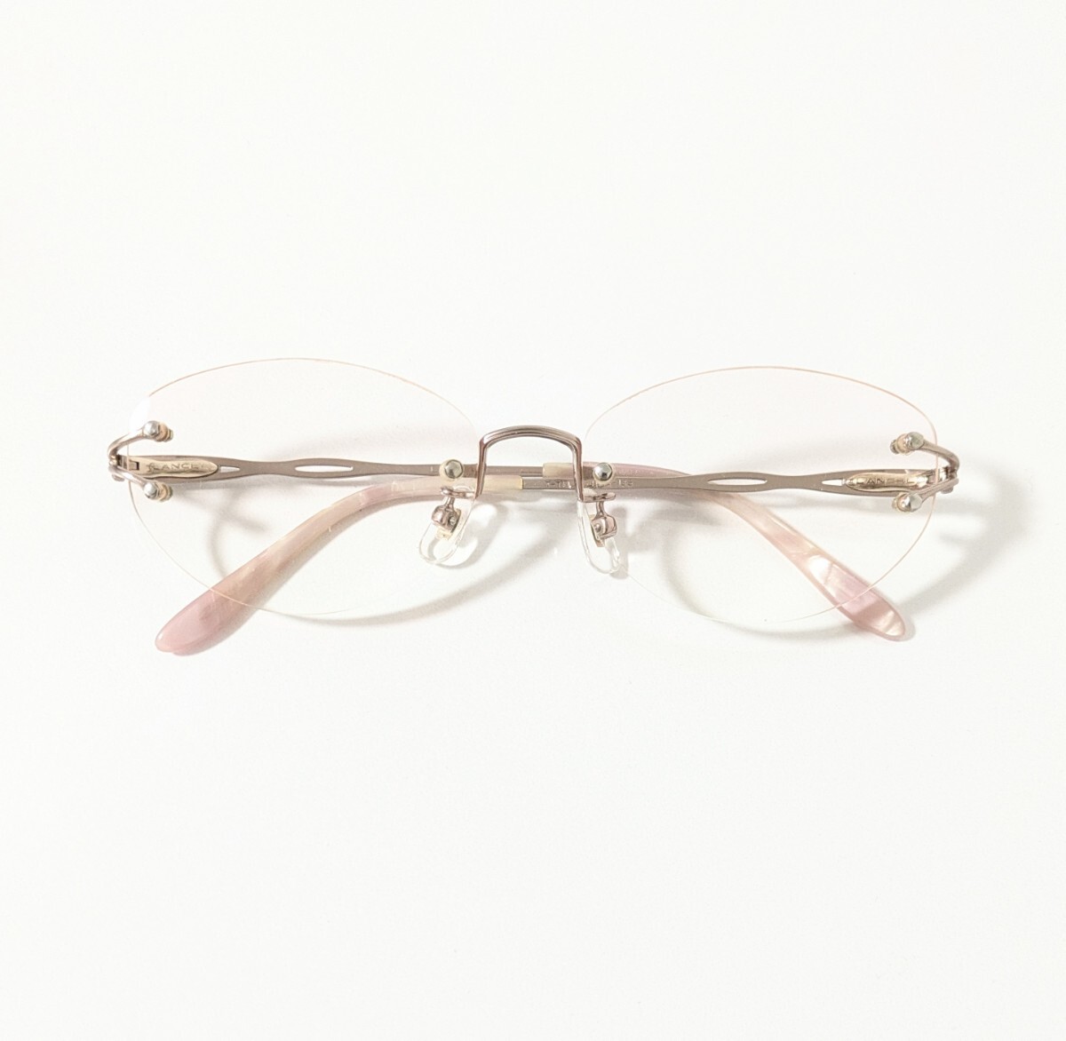 《 リムレス 》《 LANCEL 》ランセル　縁なし 度入り眼鏡　スリーポイント メガネフレーム　ピンクシルバーカラー　レディース