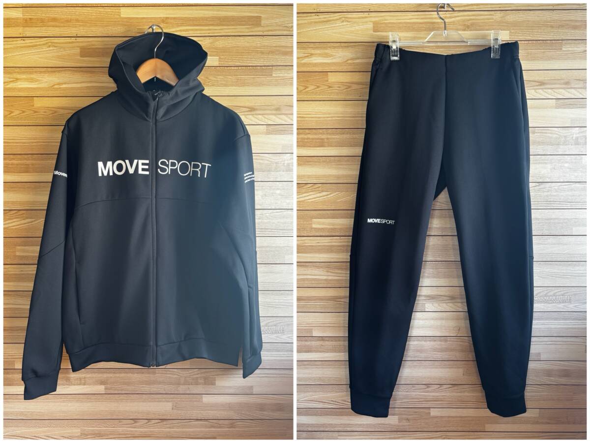 #大きい サイズ O XL★DESCENTE デサント MOVE SPORT ムーブスポーツ スウェット セットアップ 上下 パーカー フード ジップ ブラック 黒