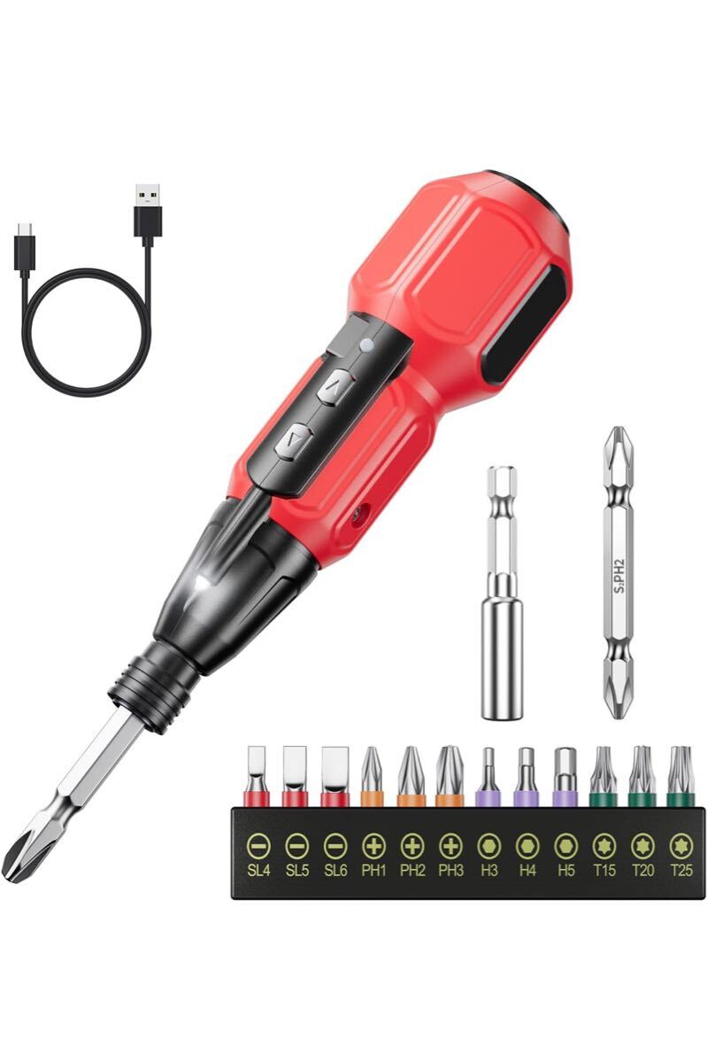 電動ドライバー 小型軽量 USB Micro充電式 5V 1800mAh 最大トルク3N.m（手動10N.m対応） 正逆転切り替え