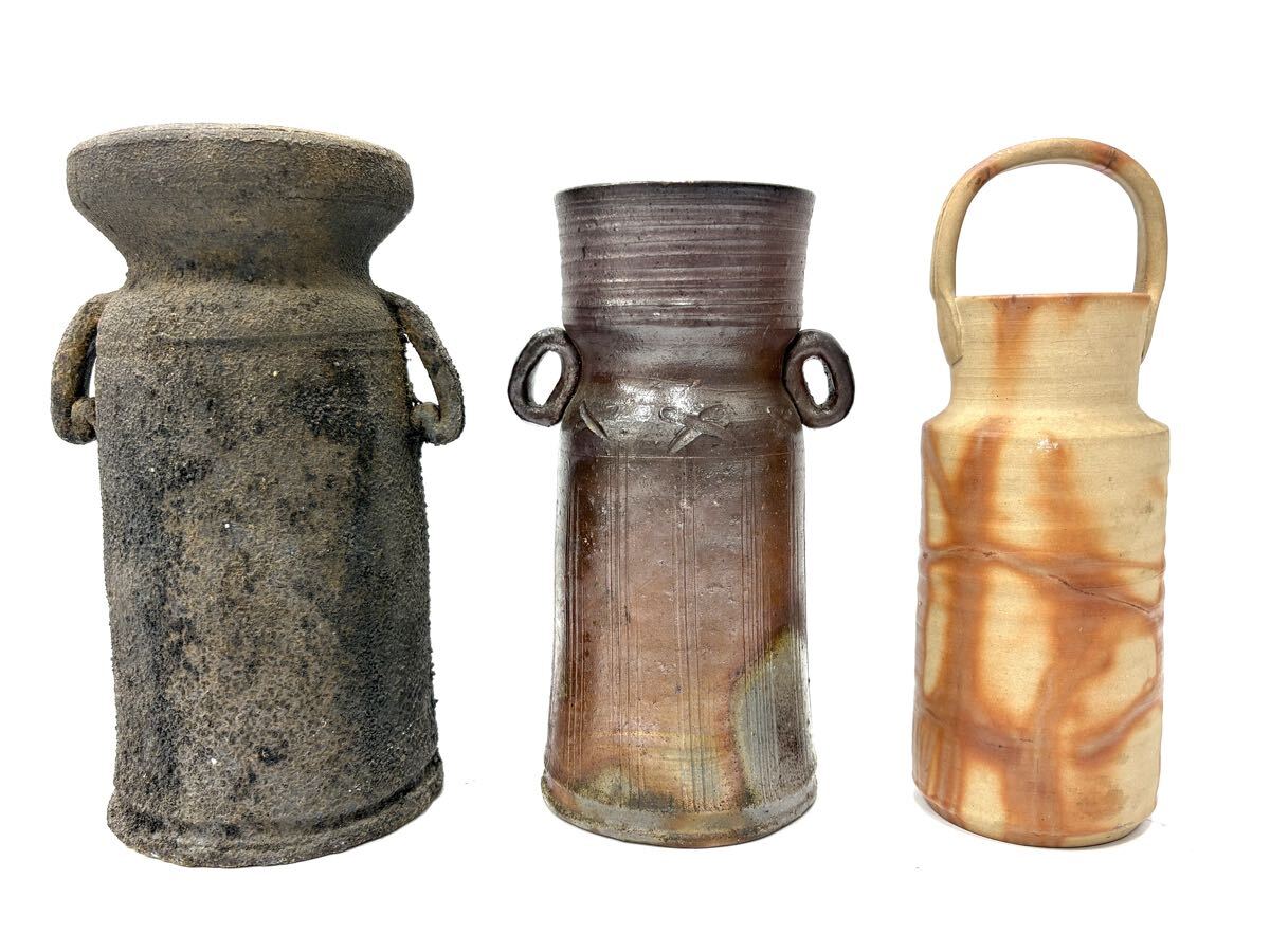 【3点】備前焼 華道具 花器 耳付花入 窯変 緋襷 木箱なし