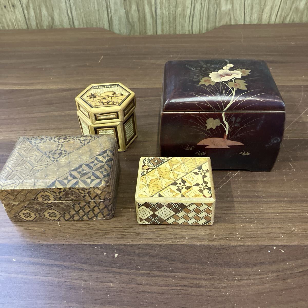 木箱 まとめて 4点 寄木細工 からくり箱 小物入れ 伝統工芸品 木製 木工芸 箱根 お土産 ジュエリーボック オルゴール 