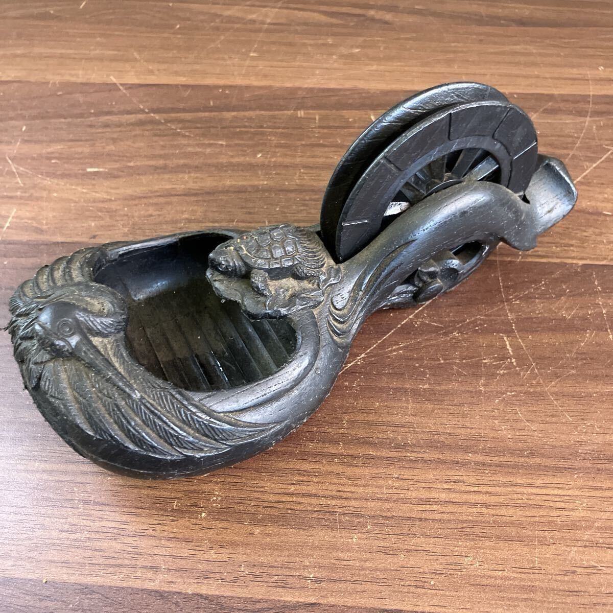 ◇当時物◇墨つぼ 鶴亀 長雲 大工道具 レトロ　アンティーク 古道具 墨坪 彫刻 大工道具