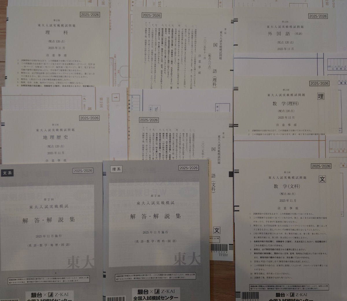 2025年11月実施 第2回 東大入試実践模試 駿台 Z会 東大オープン 書き込みなし