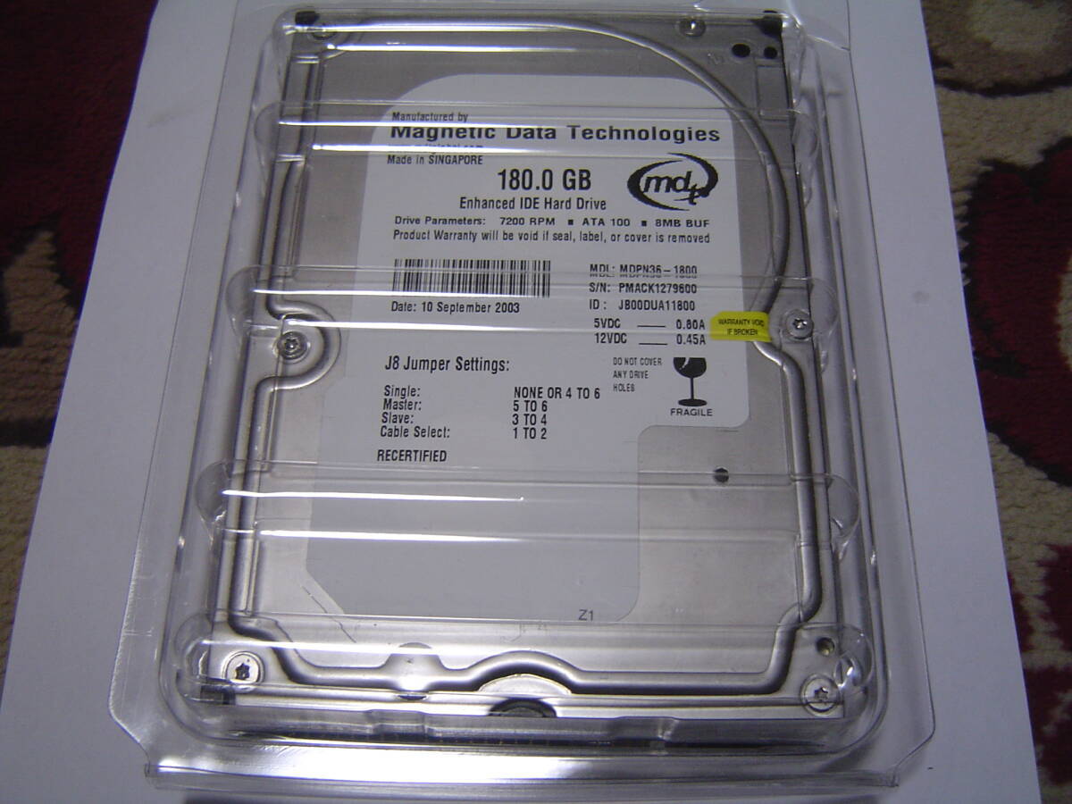 ３．５インチ IDE接続 HDD180GB　使用時間　短い　美品　950