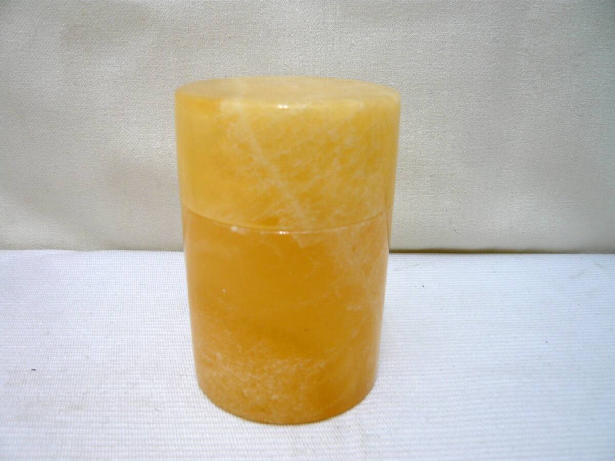 （M46701）未使用・昭和レトロ 天然石・蓋つき・茶筒・小物入れ・シガレットケース・薬・食品保管・印鑑入れ・ペットの遺骨入れ 用途多種