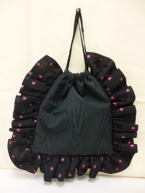 【M45801】ATTICO アティコ フリル 巾着バッグ ブラック ピンクドット柄 イタリア製